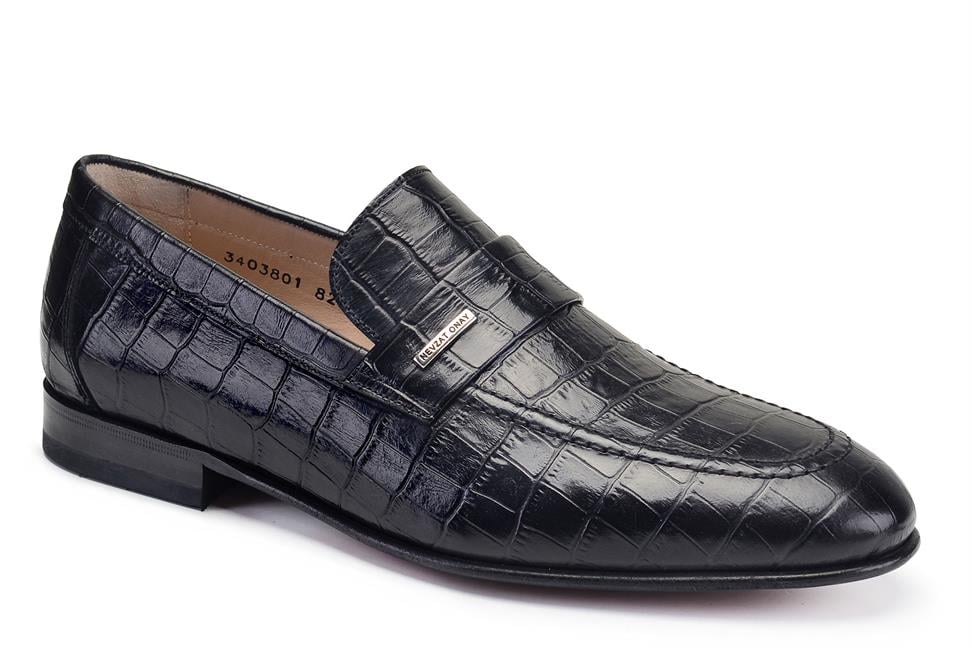 Siyah Kroko Erkek Loafer Ayakkabı