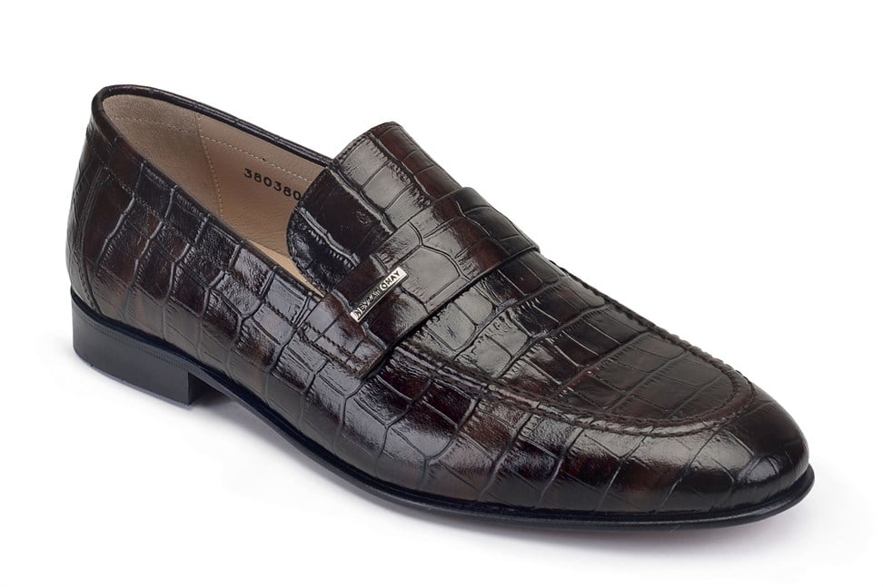 Kahverengi Croc-Embossed Loafer Kösele Erkek Ayakkabı