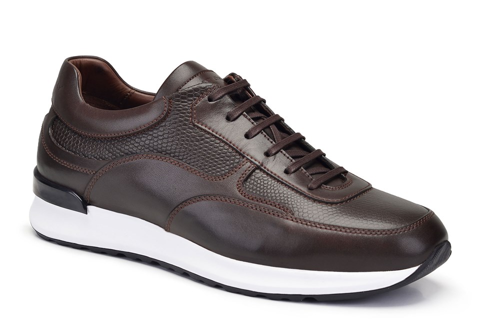 Kahverengi Hakiki Deri Erkek Sneaker Ayakkabı