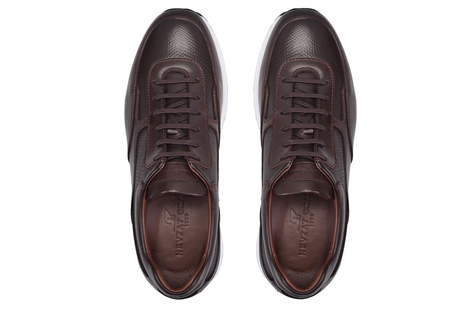 Kahverengi Hakiki Deri Erkek Sneaker Ayakkabı