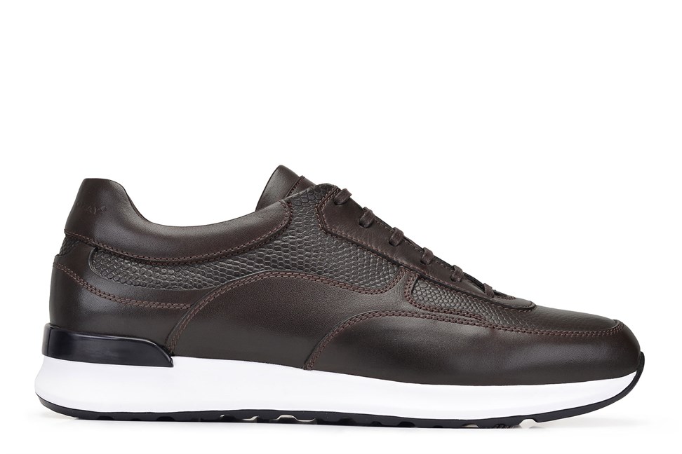 Kahverengi Hakiki Deri Erkek Sneaker Ayakkabı