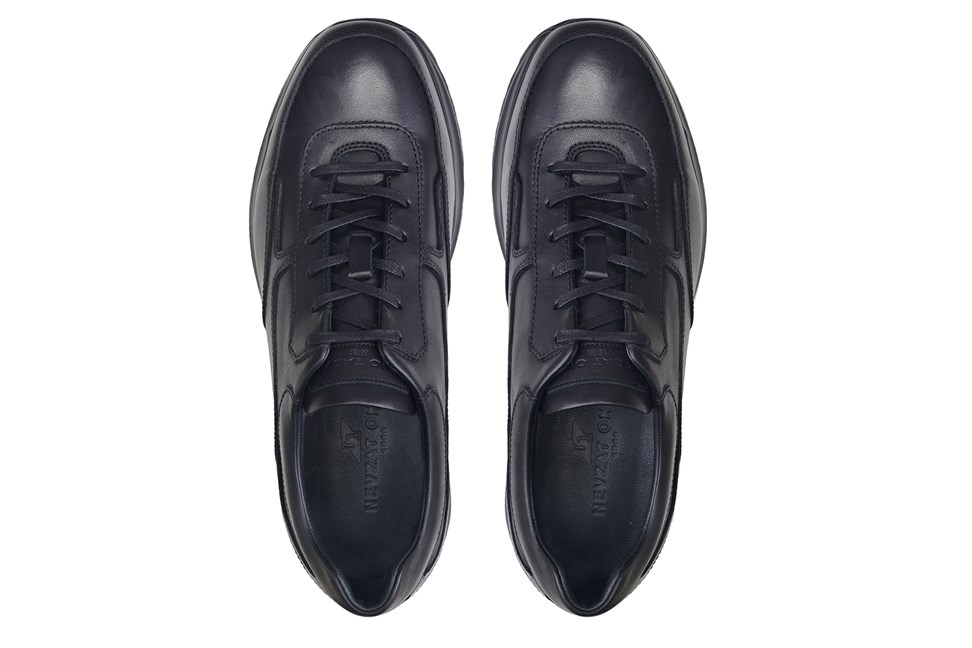 Hakiki Deri Siyah Erkek Sneaker Ayakkabı