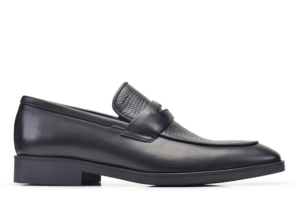 Siyah Termo Tabanlı Aynası Baskılı Deri Kışlık Loafer -21572-