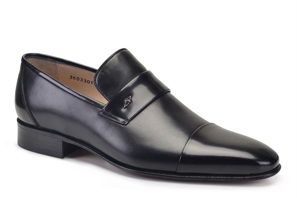 Siyah Klasik Bağcıksız Erkek Kösele Ayakkabı