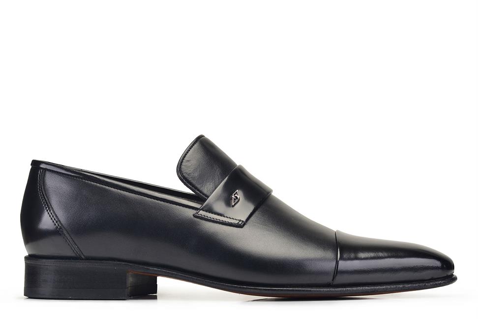 Siyah Klasik Bağcıksız Erkek Kösele Ayakkabı