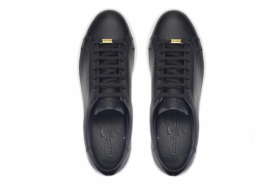 Beyaz Tabanlı Siyah Deri Erkek Sneaker -76931-