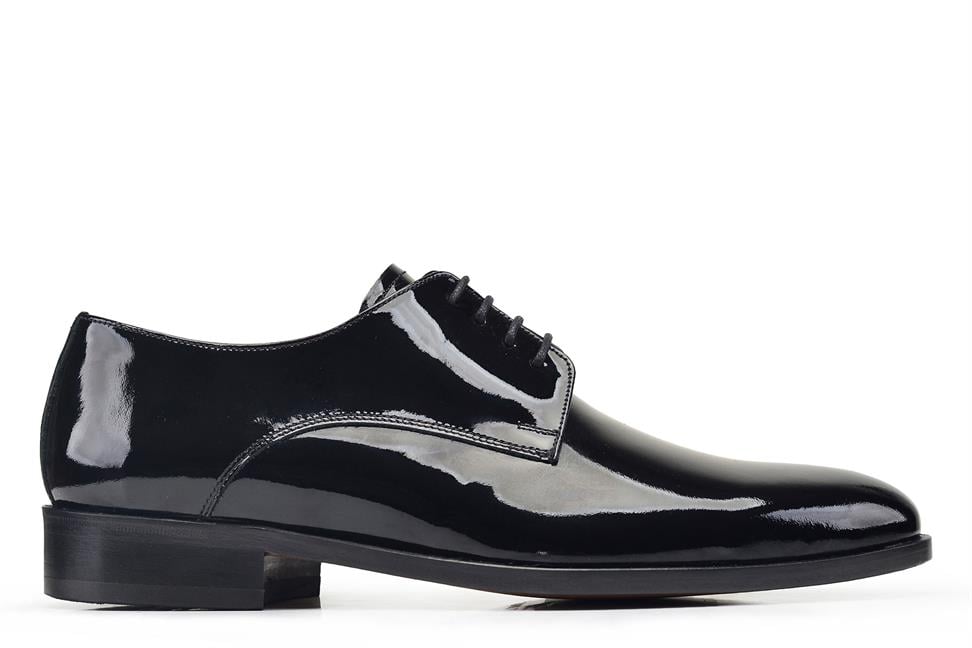 Siyah Klasik Rugan Bağcıklı Erkek Kösele Ayakkabı