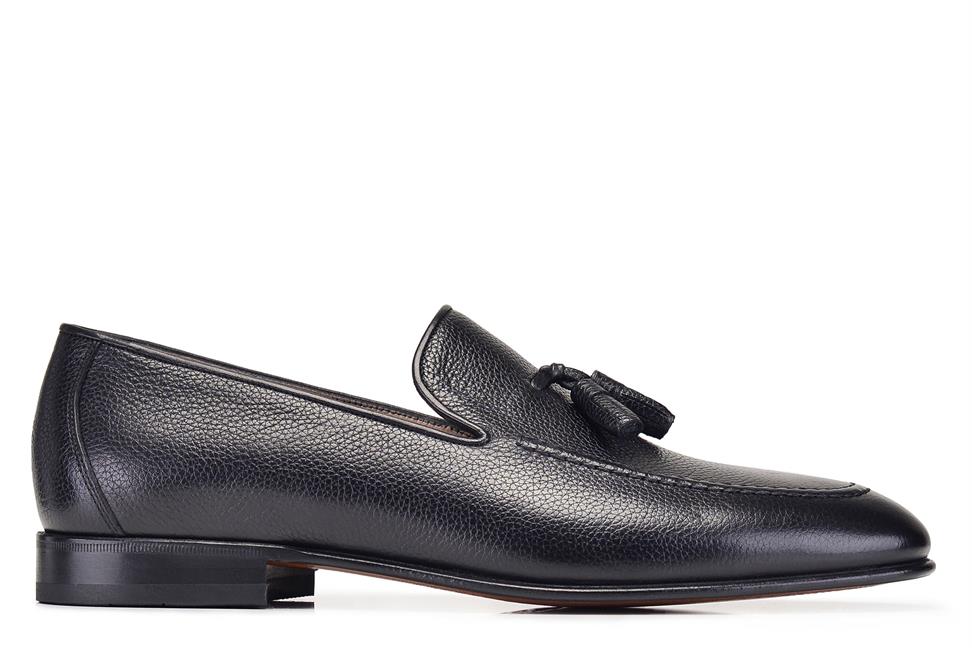 Siyah Püsküllü Klasik Kösele Erkek Loafer Ayakkabı