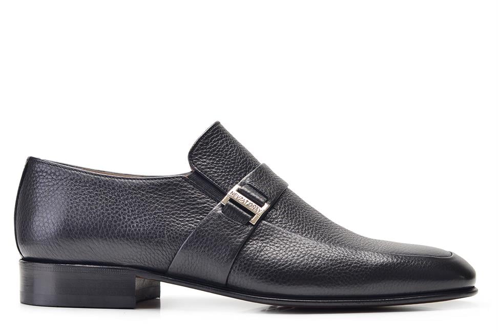 Siyah Klasik Bağcıksız Erkek Kösele Ayakkabı