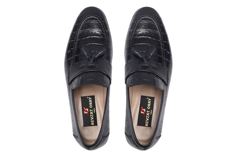 Siyah Püsküllü Klasik Kösele Erkek Loafer Ayakkabı