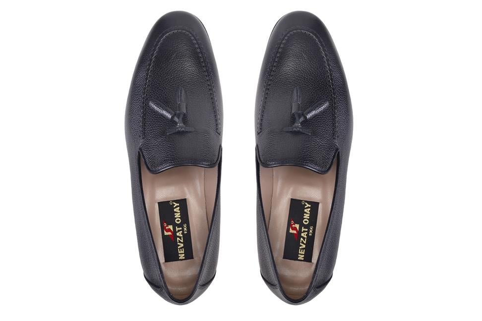 Siyah Püsküllü Klasik Kösele Erkek Loafer Ayakkabı