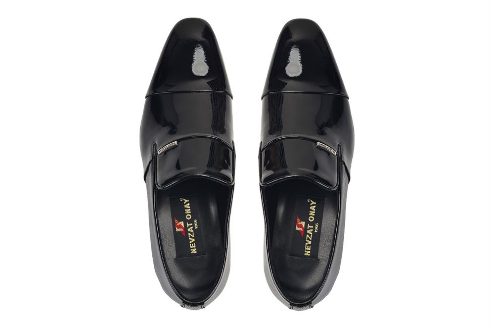 Siyah Klasik Rugan Bağcıksız Erkek Kösele Ayakkabı