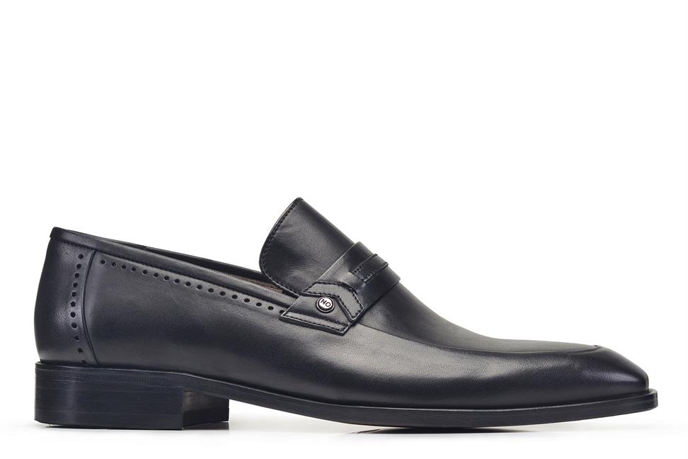 Siyah Klasik Bağcıksız Erkek Kösele Ayakkabı