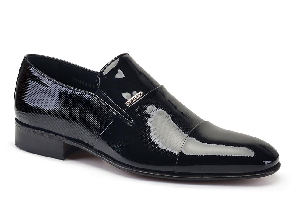 Siyah Klasik Rugan Bağcıksız Erkek Kösele Ayakkabı