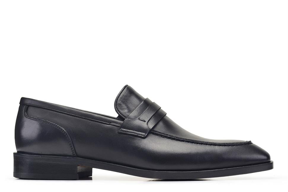 Siyah Klasik Bağcıksız Erkek Kösele Ayakkabı