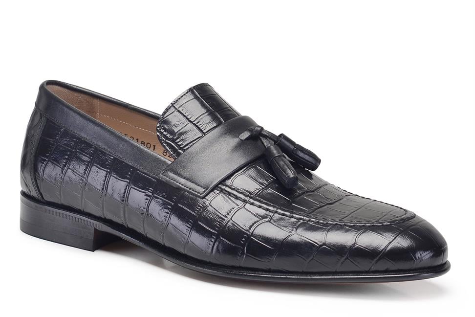 Siyah Püsküllü Klasik Kösele Erkek Loafer Ayakkabı