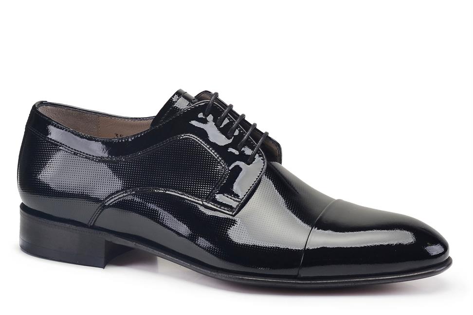 Siyah Klasik Rugan Bağcıklı Erkek Kösele Ayakkabı