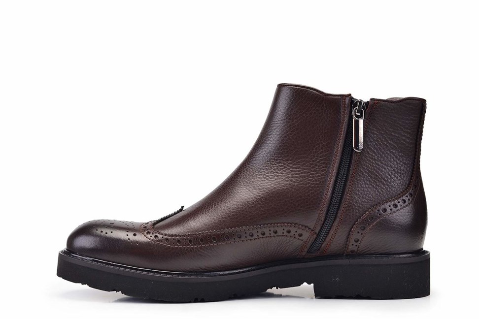 Hakiki Deri Kahverengi Günlük Fermuarlı Erkek Bot