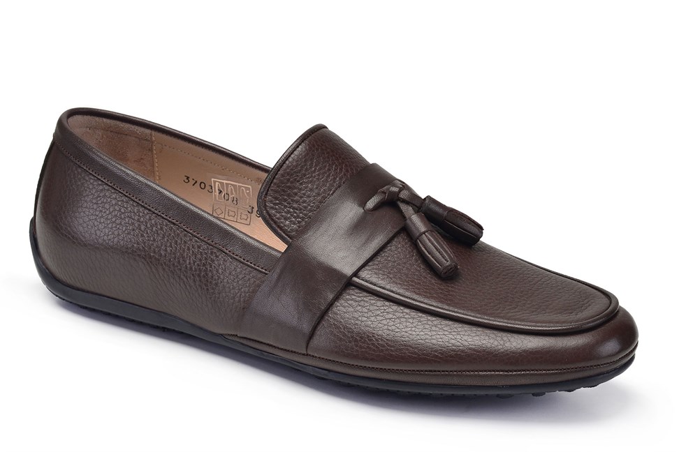 Kahverengi Hakiki Deri Günlük Erkek Loafer Ayakkabı