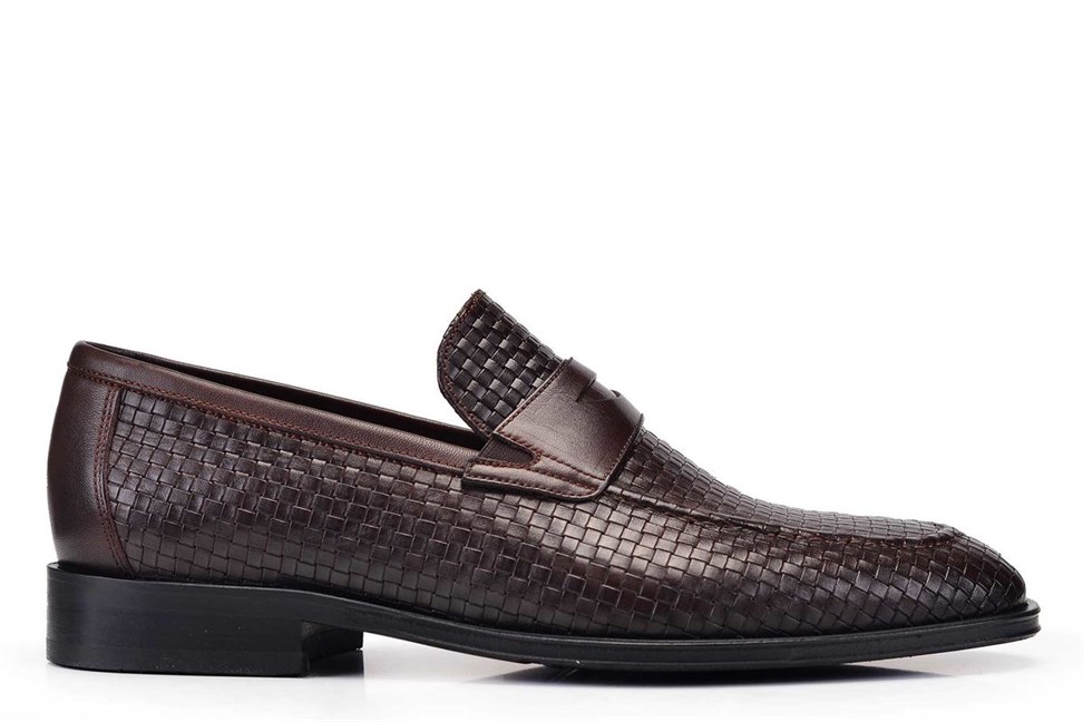 Kahverengi Hakiki Deri Neolit Erkek Loafer Ayakkabı