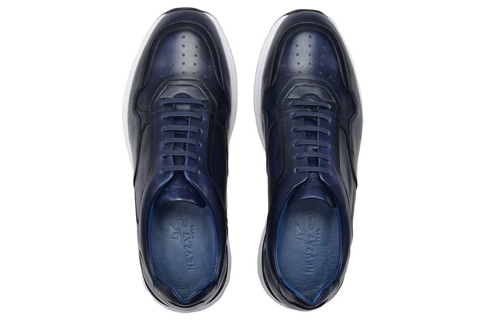 Lacivert Hakiki Deri Erkek Sneaker Ayakkabı