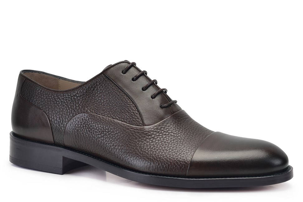 Kahverengi Klasik Bağcıklı Kösele Erkek Oxford Ayakkabı