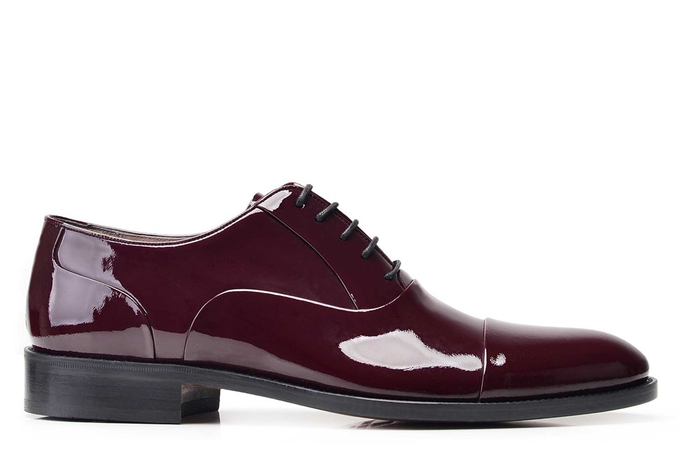 Klasik Bağcıklı Oxford Bordo Rugan Erkek Ayakkabı -11837-