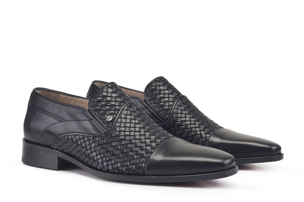 Siyah Örgü Detaylı Kösele Loafer