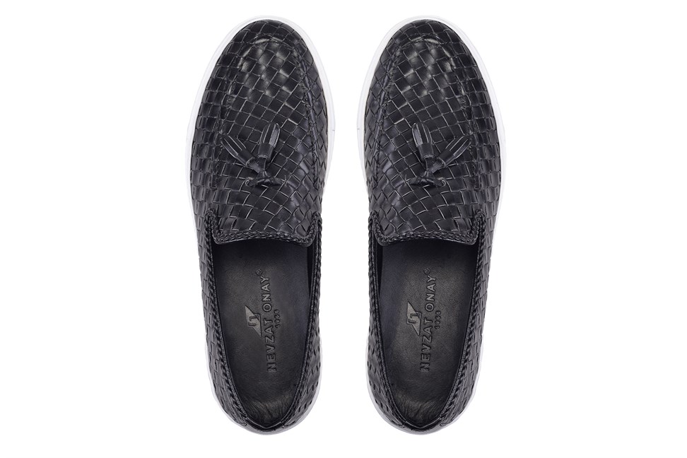 Siyah Püsküllü Sneaker Erkek Örgü Ayakkabı