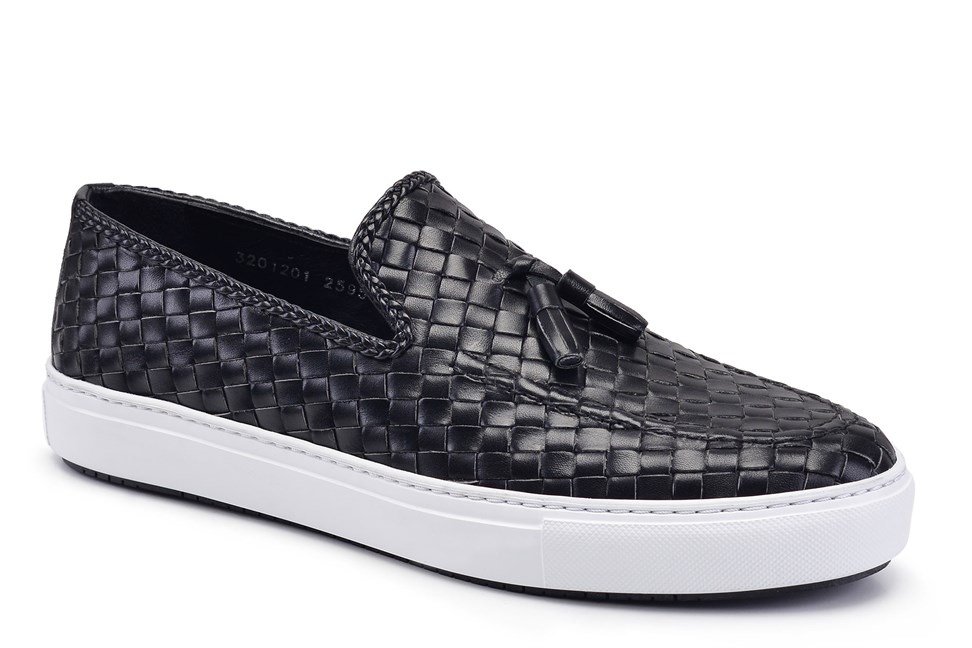 Siyah Püsküllü Sneaker Erkek Örgü Ayakkabı