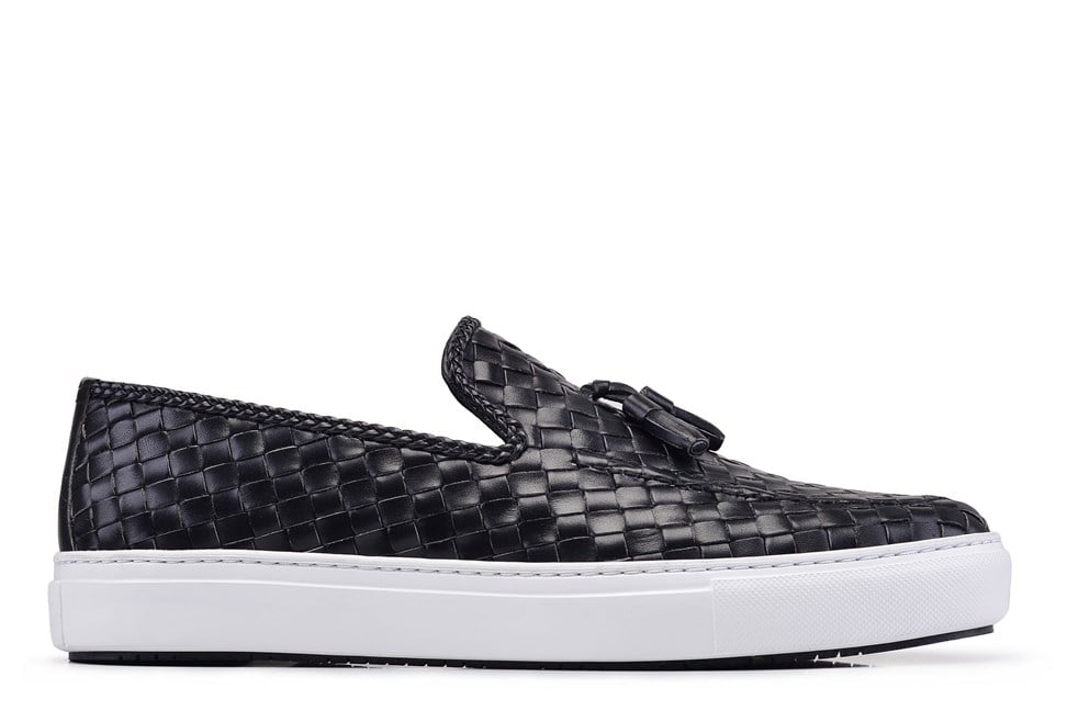 Siyah Püsküllü Sneaker Erkek Örgü Ayakkabı