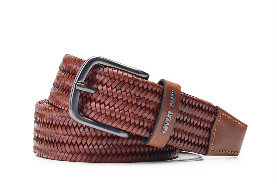 Taba İnce Örgü Deri Kemer