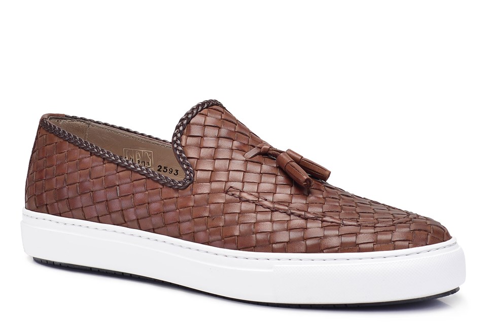 Taba Deri Sneaker Erkek Örgü Ayakkabı