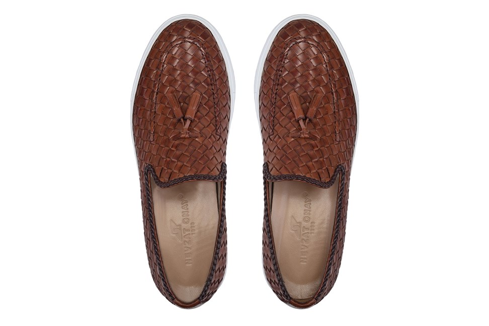 Taba Deri Sneaker Erkek Örgü Ayakkabı