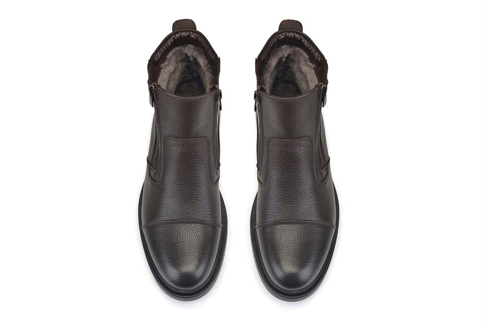 Kahverengi Fermuarlı Kürklü Bot