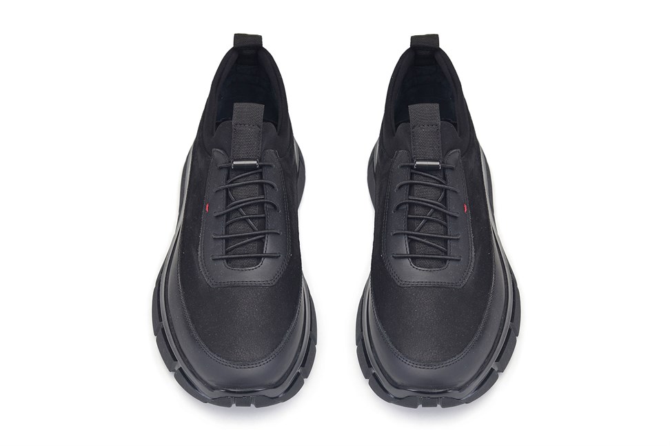 Siyah-Nubuk Siyah Bağcıklı Sneaker