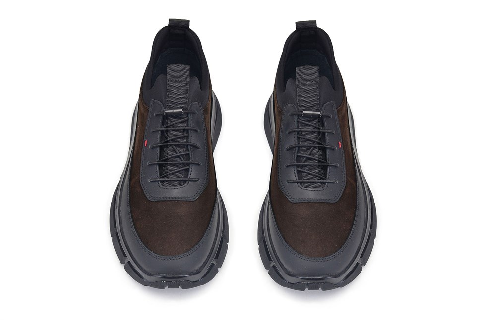 Siyah-Nubuk Haki Bağcıklı Sneaker
