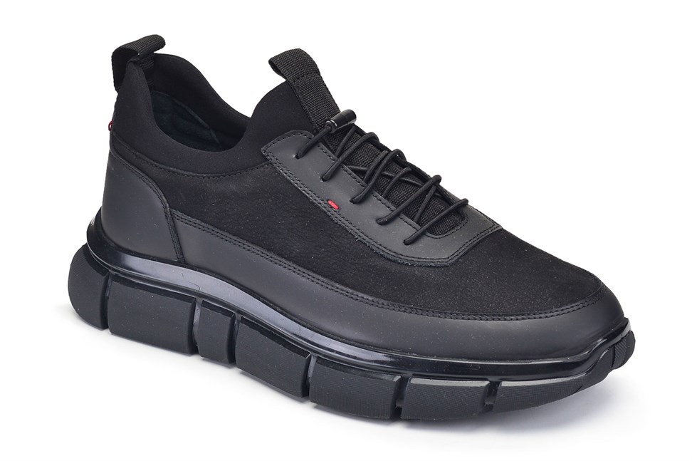 Siyah-Nubuk Siyah Bağcıklı Sneaker