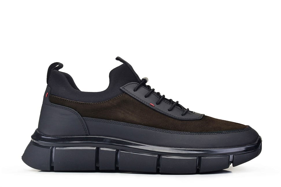 Siyah-Nubuk Haki Bağcıklı Sneaker