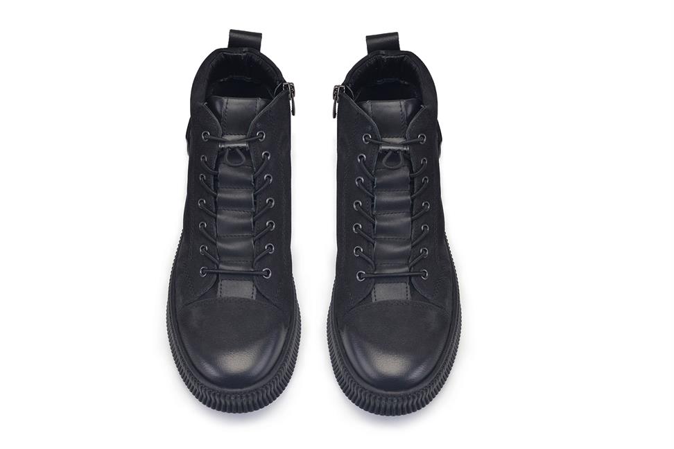 Nubuk Siyah Bağcıklı Fermuarlı Bot