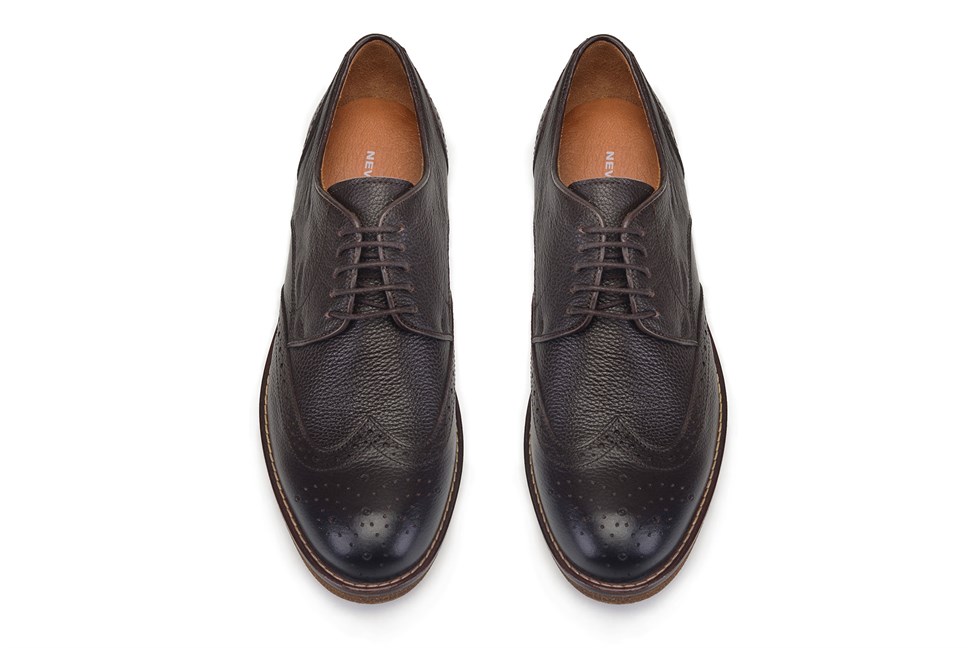 Kahverengi Wing Tip Derby Stil Erkek Ayakkabı