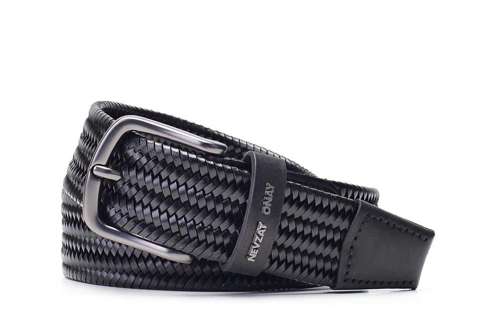 Siyah İnce Örgü Deri Kemer
