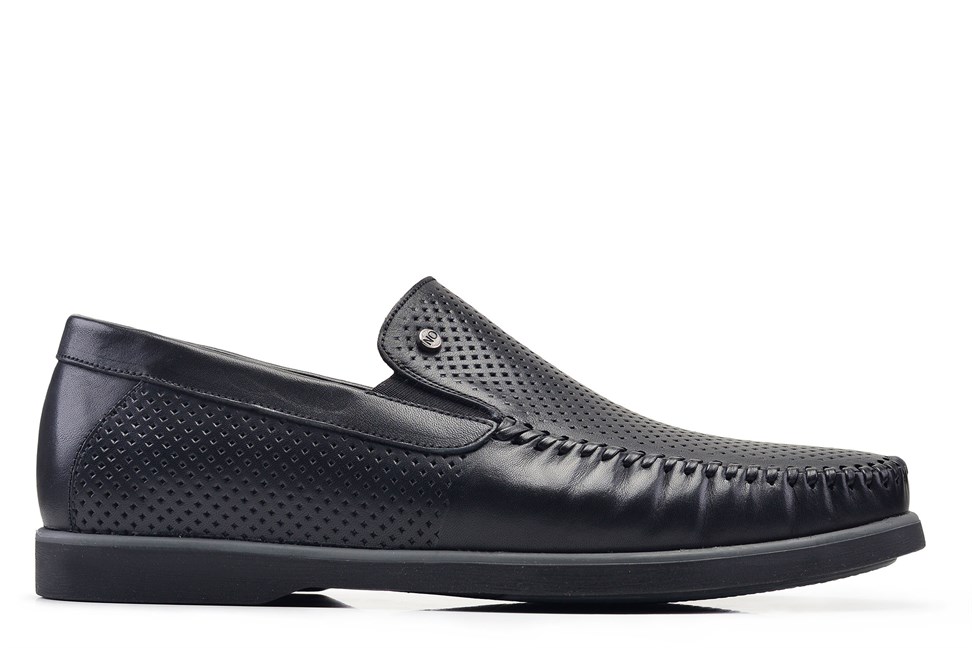 Siyah Yazlık Bağcıksız Erkek Ayakkabı -12659-