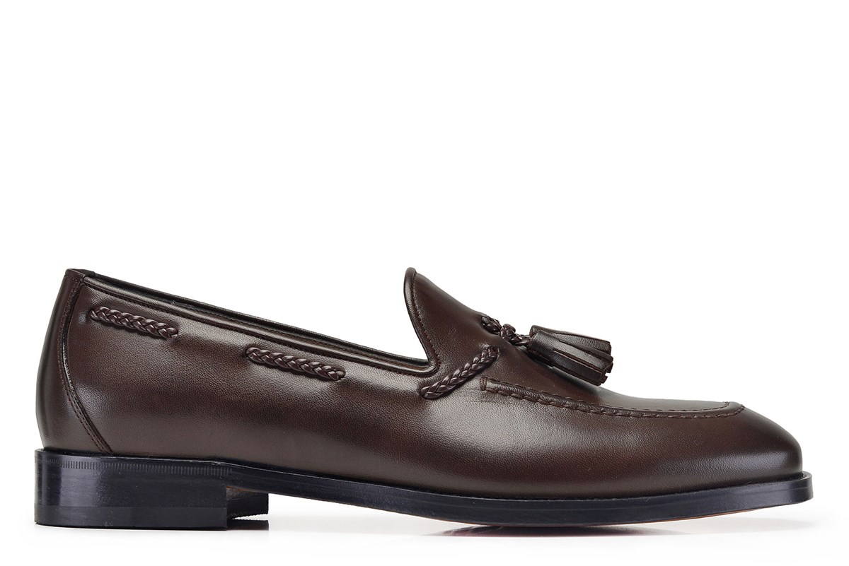 100 Deri Kahverengi Klasik Loafer Erkek Ayakkabı