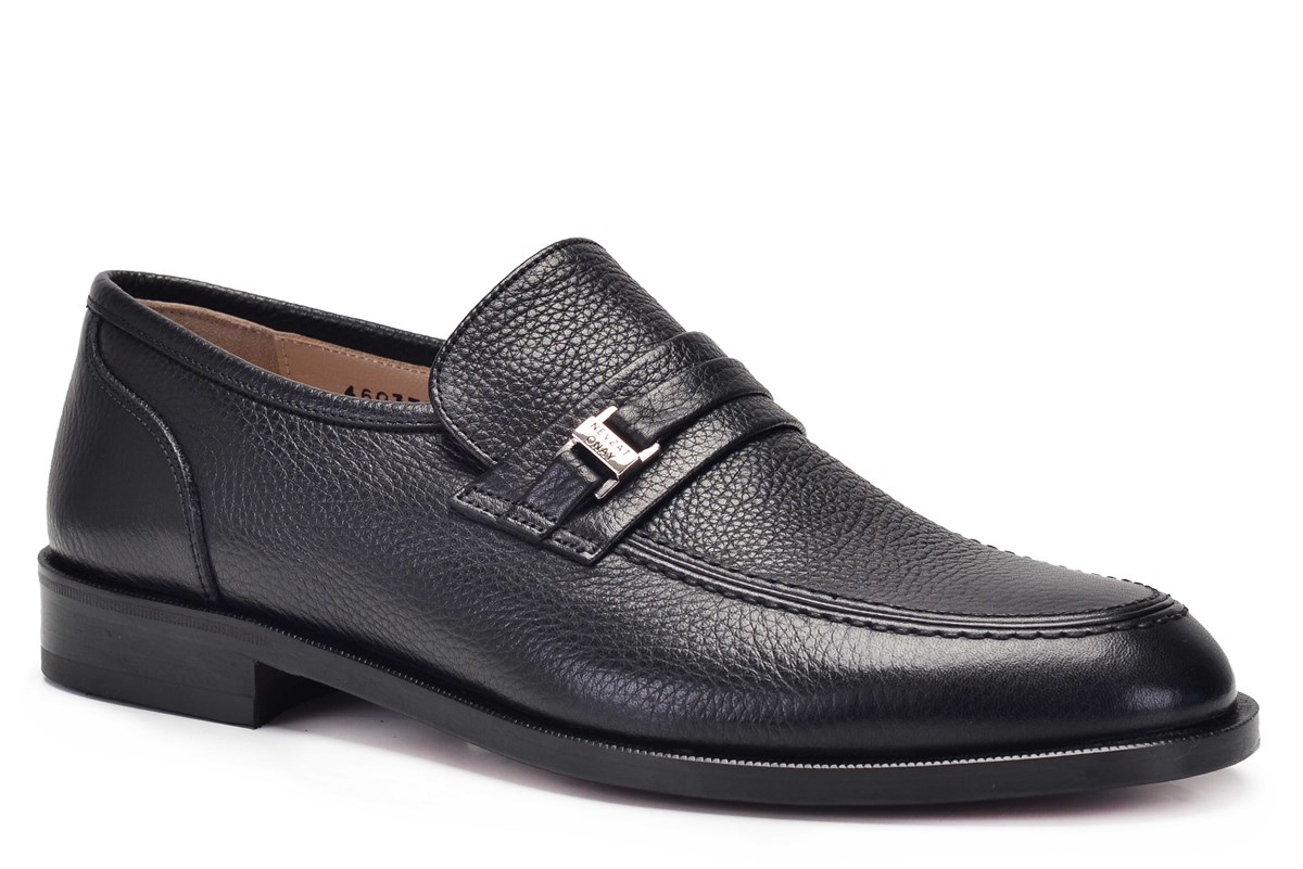 Hakiki Deri Siyah Klasik Loafer Kösele Erkek Ayakkabı