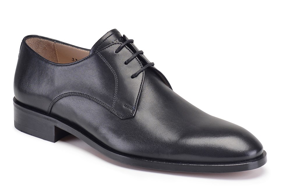 Hakiki Deri Siyah Klasik Bağcıklı Kösele Erkek Ayakkabı -8958-