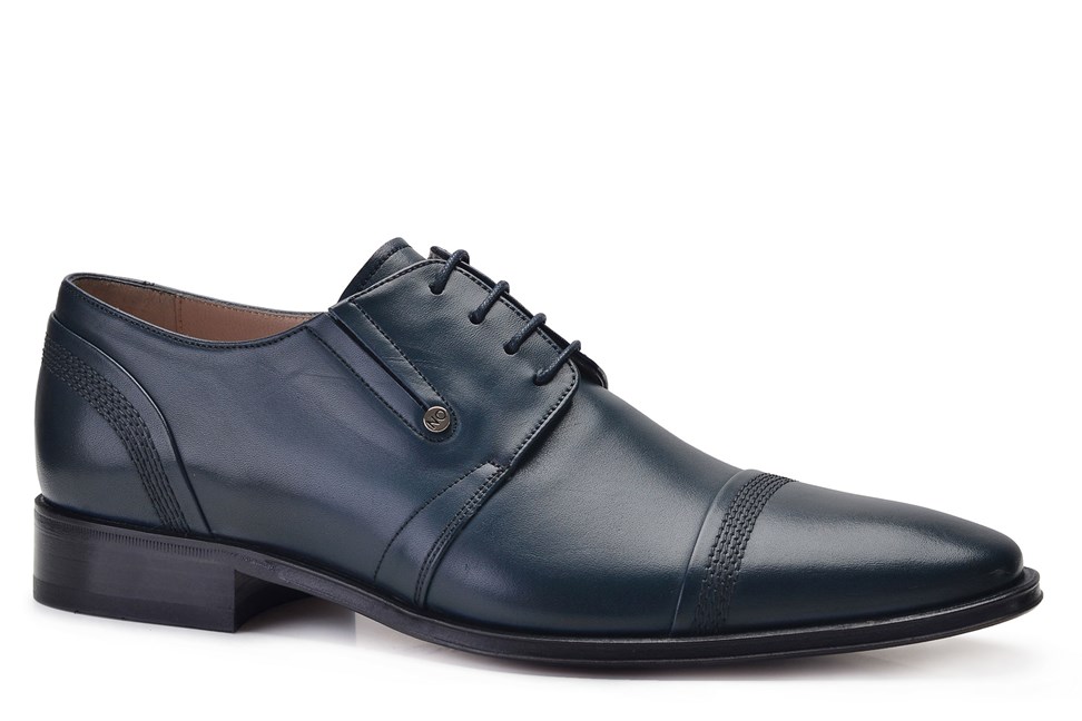 Lacivert Klasik Bağcıklı Kösele Erkek Ayakkabı -12002-