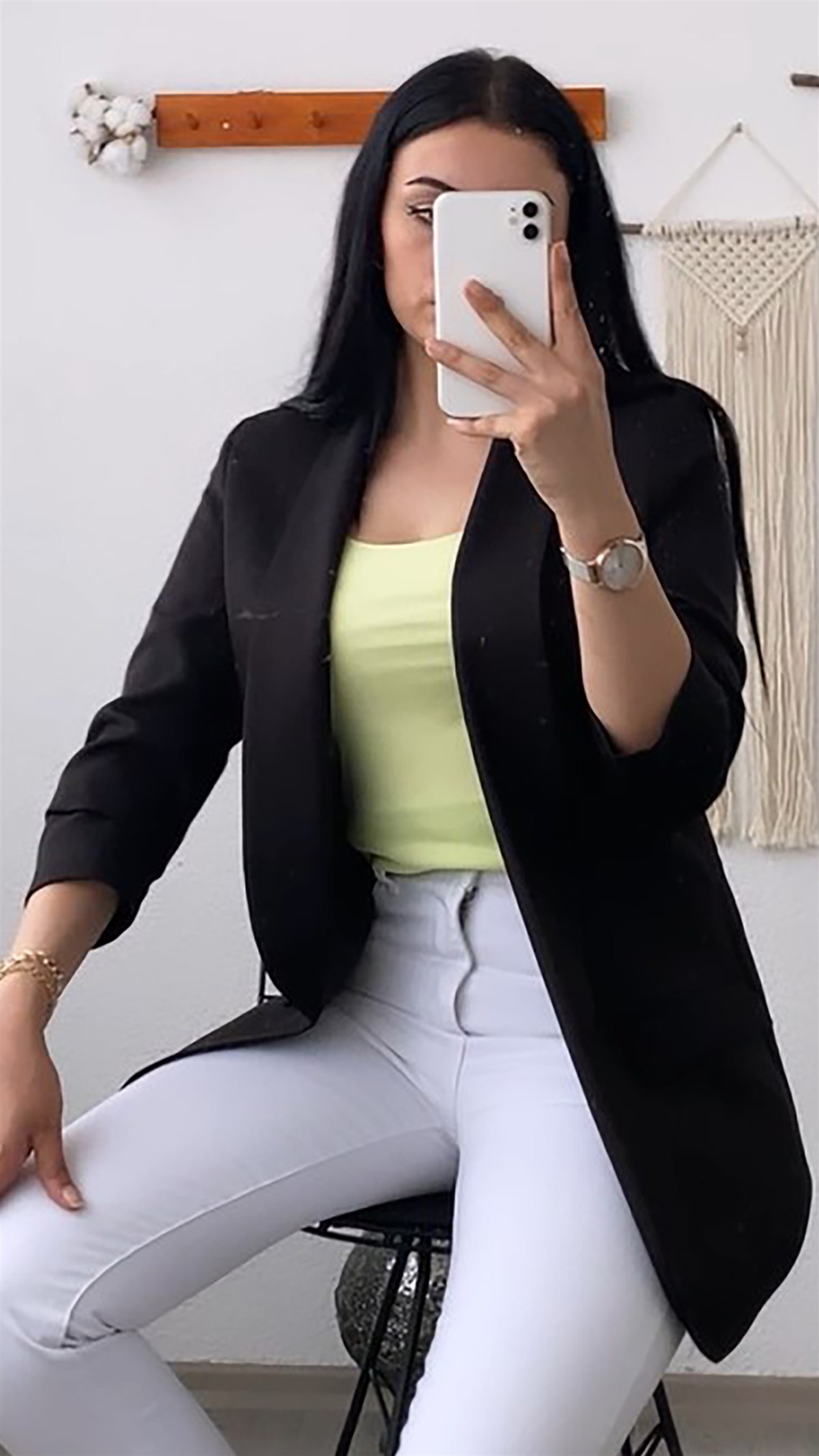 Siyah Kol Büzgülü Blazer Ceket