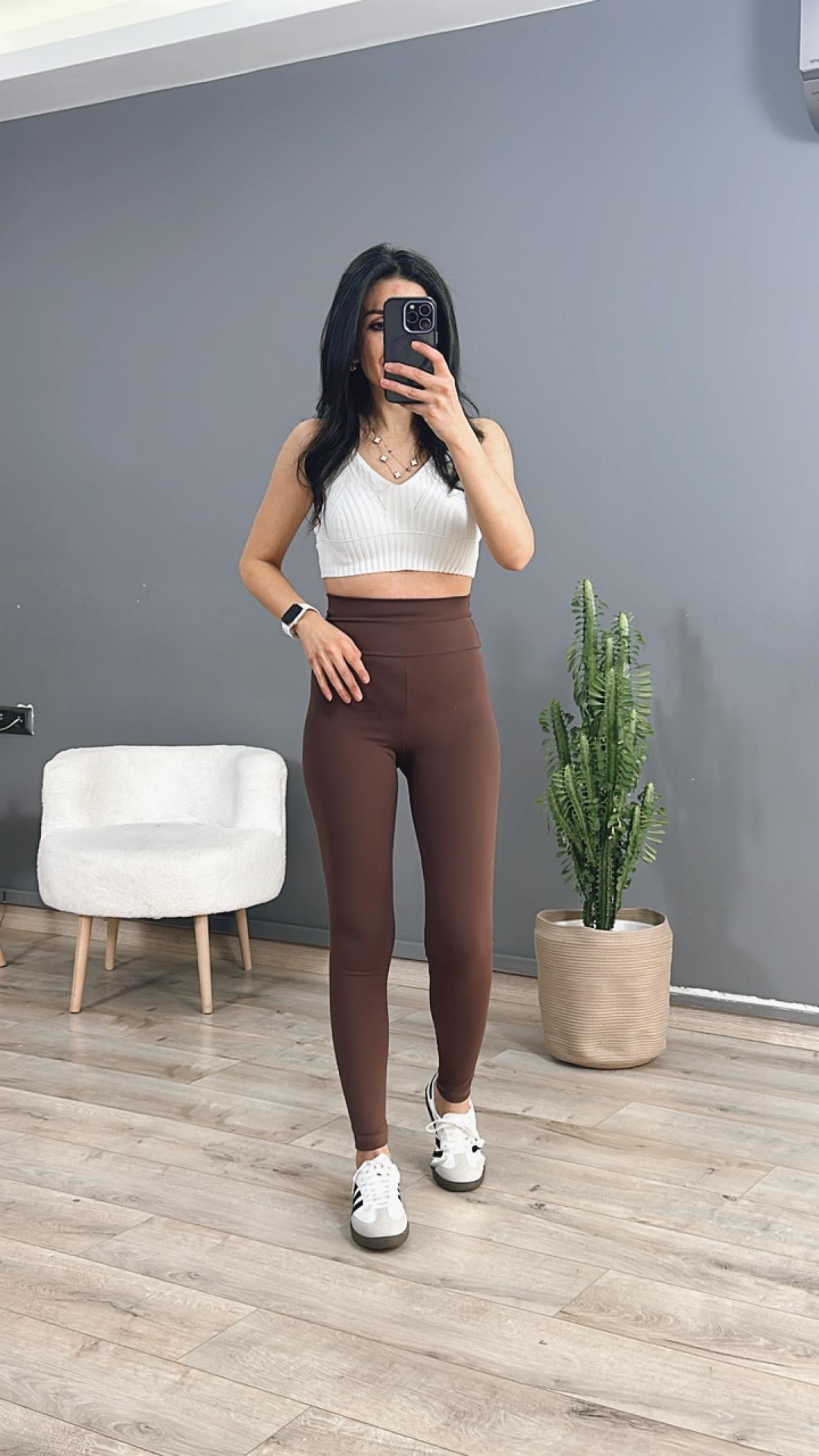 Açık Kahve Oysho Fit Özel Dokulu Toparlayıcı Tayt