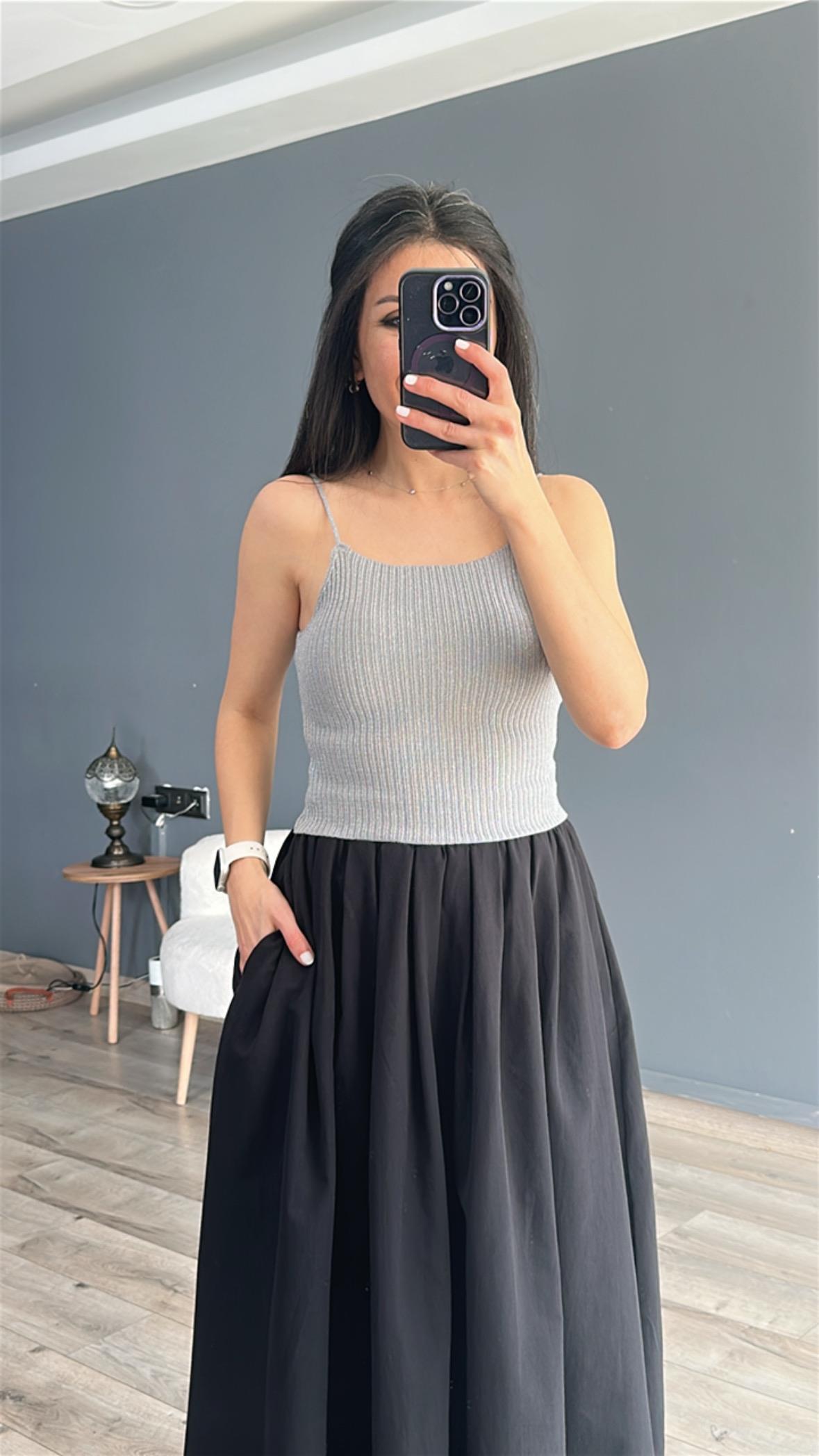 Gri İp Akılı Simli Fitilli Crop